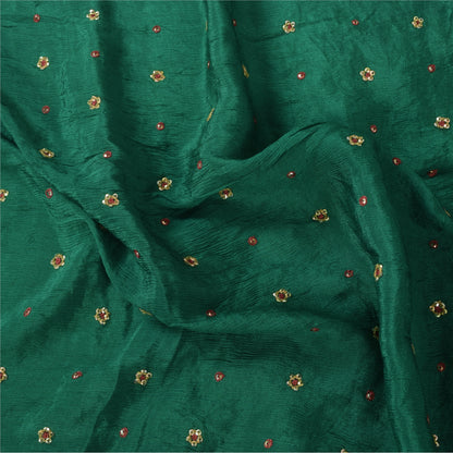 Sanskriti Vintage Long Dupatta/Stole Pure Silk Green Hand Beaded Scarf Veil