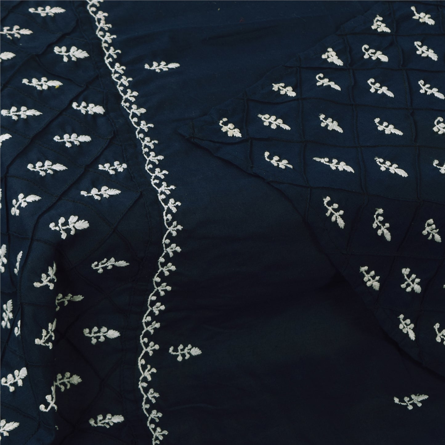 Sanskriti Vintage Long Dupatta/Stole Blend Cotton Blue Handmade Chikankari Scarf