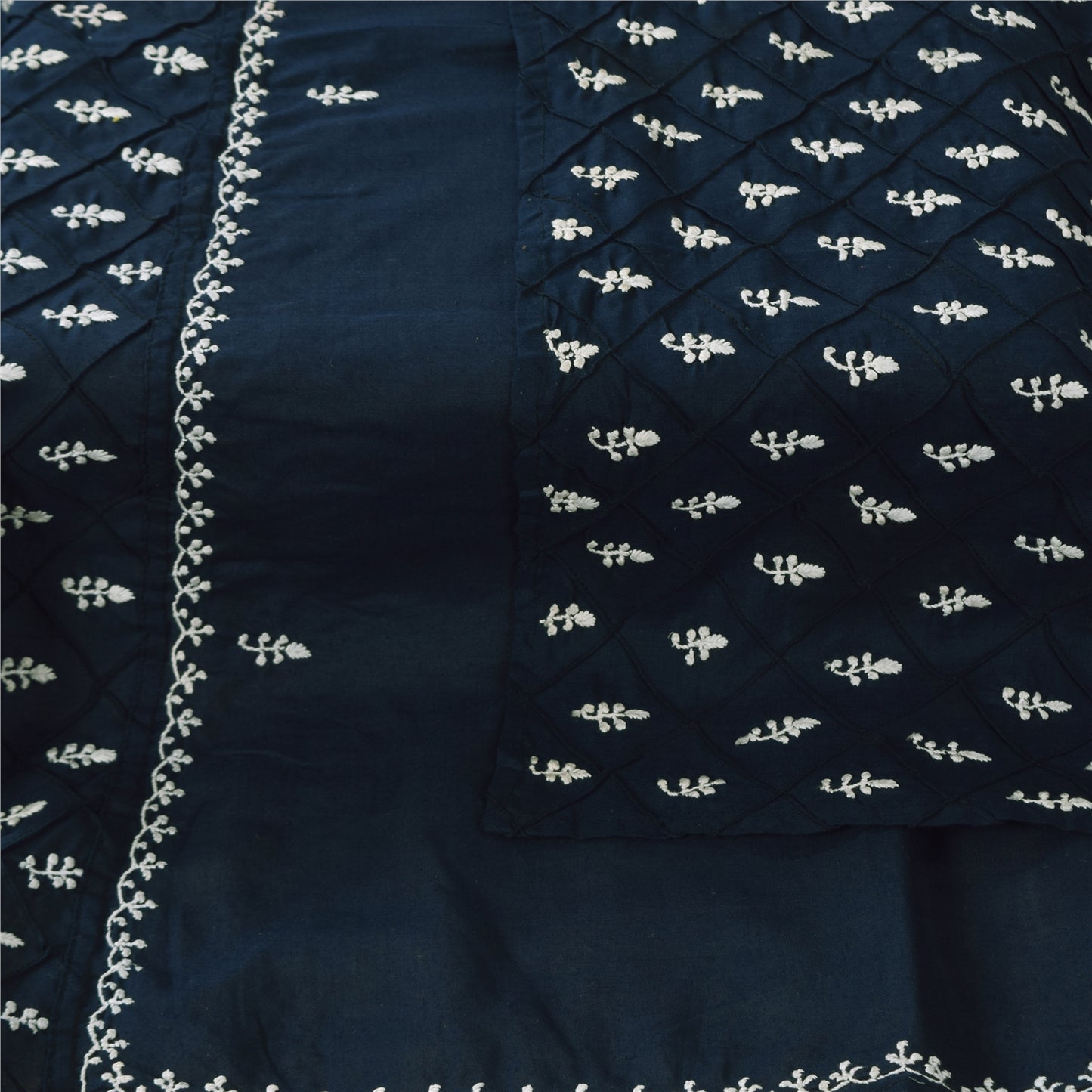 Sanskriti Vintage Long Dupatta/Stole Blend Cotton Blue Handmade Chikankari Scarf