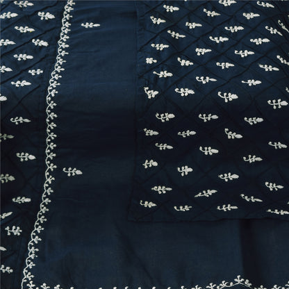 Sanskriti Vintage Long Dupatta/Stole Blend Cotton Blue Handmade Chikankari Scarf