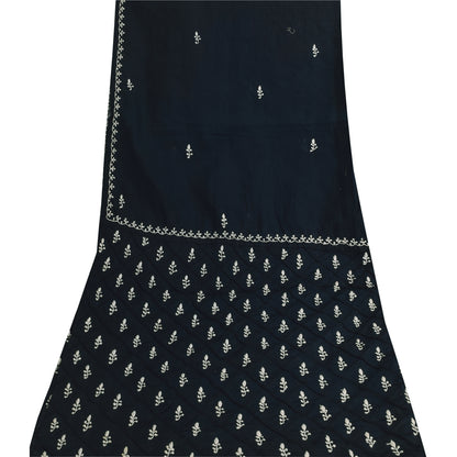 Sanskriti Vintage Long Dupatta/Stole Blend Cotton Blue Handmade Chikankari Scarf