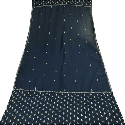 Sanskriti Vintage Long Dupatta/Stole Blend Cotton Blue Handmade Chikankari Scarf