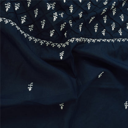 Sanskriti Vintage Long Dupatta/Stole Blend Cotton Blue Handmade Chikankari Scarf