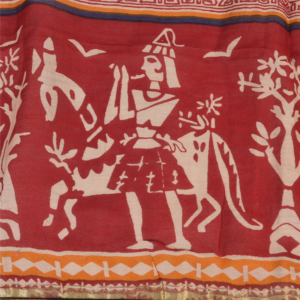 Sanskriti Vintage Lang Dupatta/Stole Bomuld Silke Sort Trykt/Ensfarvet Tørklædeslør