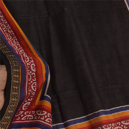 Sanskriti Vintage Long Dupatta/Stole Cotton Silk Black Printed/Solid Scarf Veil