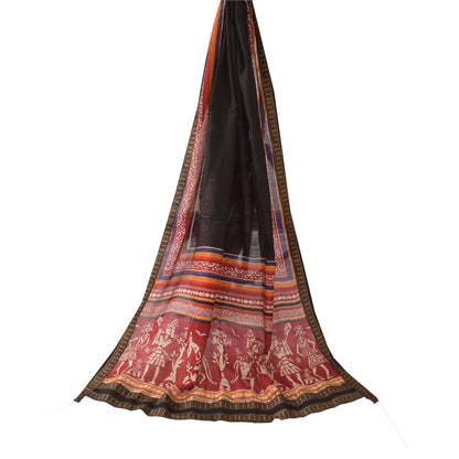 Sanskriti Vintage Long Dupatta/Stole Cotton Silk Black Printed/Solid Scarf Veil