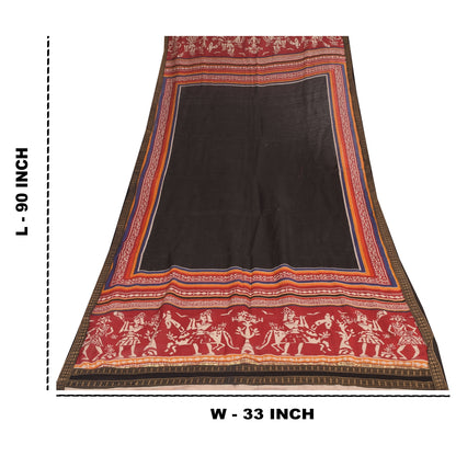 Sanskriti Vintage Long Dupatta/Stole Cotton Silk Black Printed/Solid Scarf Veil