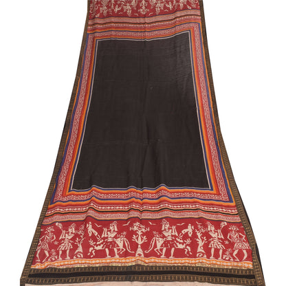 Sanskriti Vintage Long Dupatta/Stole Cotton Silk Black Printed/Solid Scarf Veil
