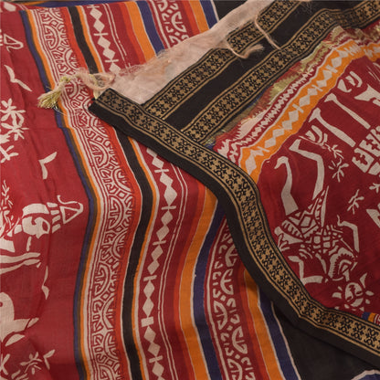 Sanskriti Vintage Long Dupatta/Stole Cotton Silk Black Printed/Solid Scarf Veil