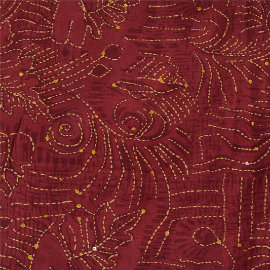 Sanskriti Vintage Lang Dupatta/Stola Ren Silke Rød Håndperlet Kantha Tørklæde Slør