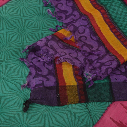 Sanskriti Vintage Long Dupatta/Stole Pure Silk Green Printed Wrap Scarf Veil