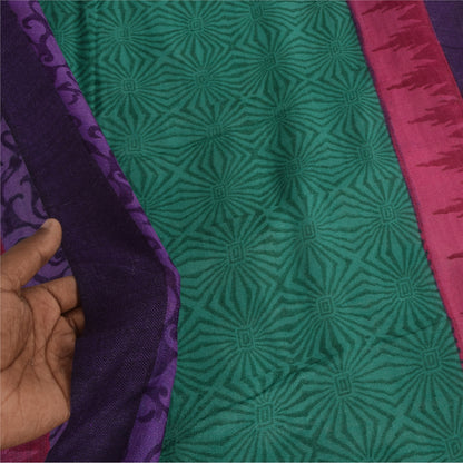 Sanskriti Vintage Long Dupatta/Stole Pure Silk Green Printed Wrap Scarf Veil