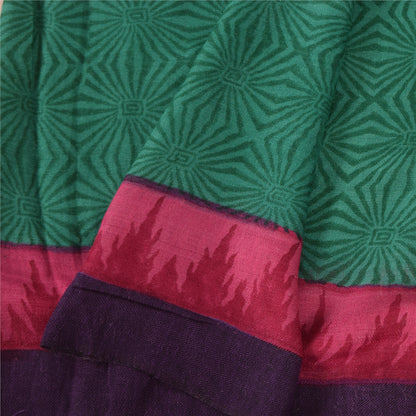 Sanskriti Vintage Long Dupatta/Stole Pure Silk Green Printed Wrap Scarf Veil