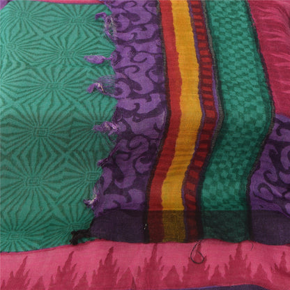 Sanskriti Vintage Long Dupatta/Stole Pure Silk Green Printed Wrap Scarf Veil