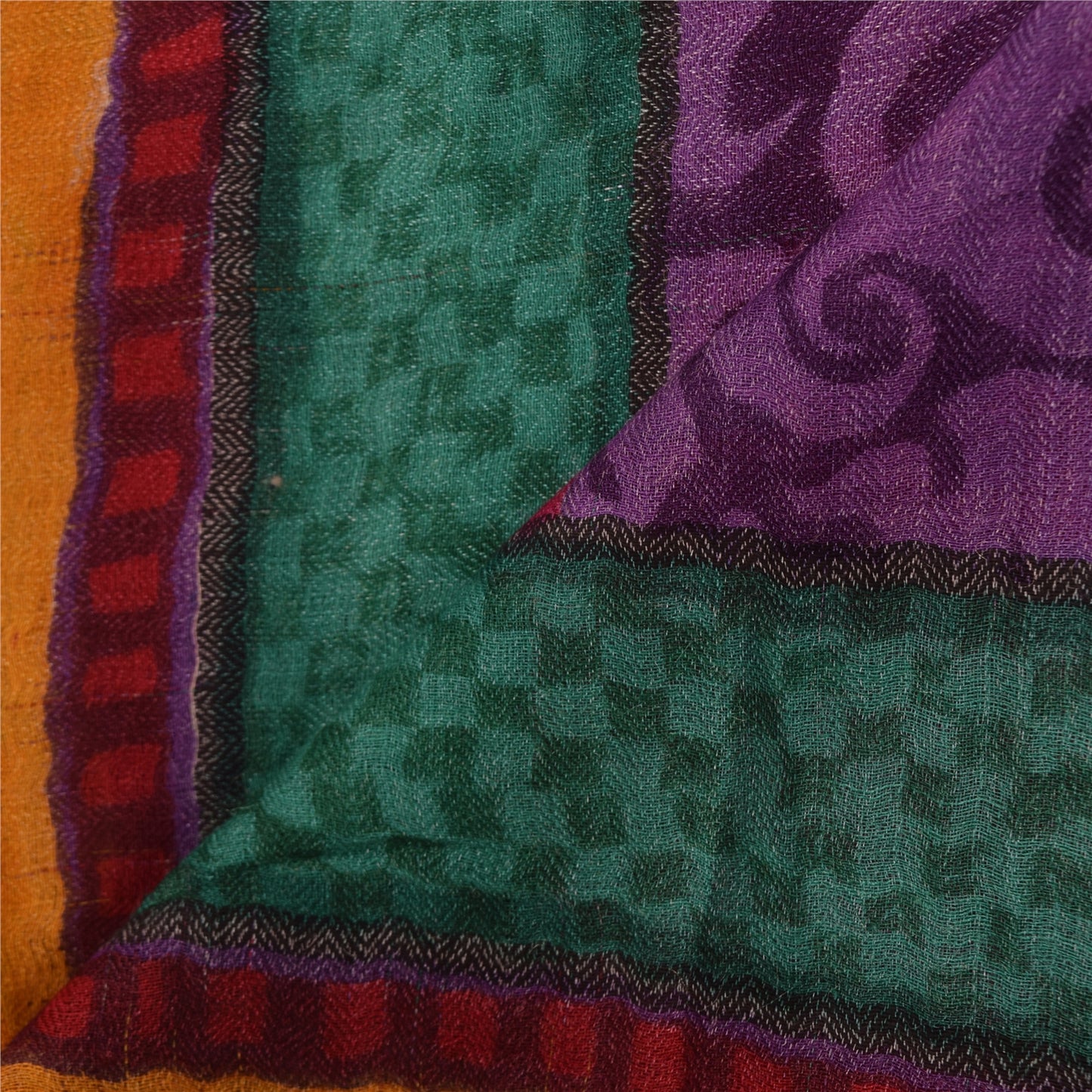 Sanskriti Vintage Long Dupatta/Stole Pure Silk Green Printed Wrap Scarf Veil