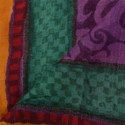 Sanskriti Vintage Long Dupatta/Stole Pure Silk Green Printed Wrap Scarf Veil