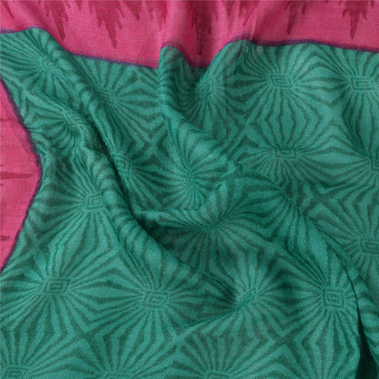 Sanskriti Vintage Long Dupatta/Stole Pure Silk Green Printed Wrap Scarf Veil