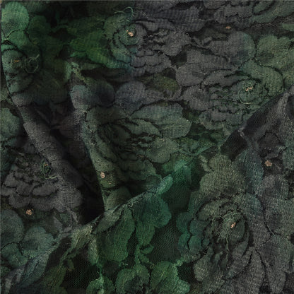 Sanskriti Vintage Long Dupatta/Stole Net Woven Embroidered Green Wrap Scarf Veil