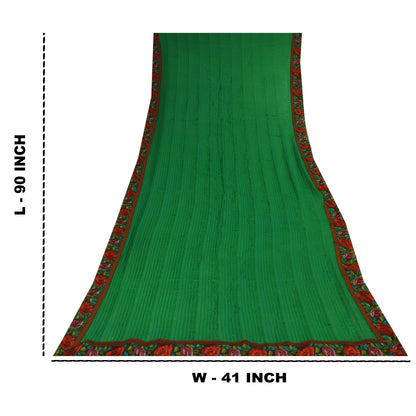 Sanskriti Vintage Long Dupatta/Stole Pure Georgette Green Woven Embroidery Patch