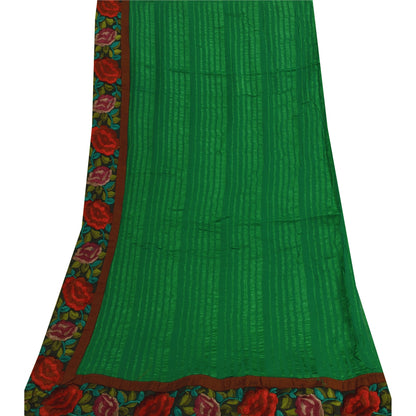 Sanskriti Vintage Long Dupatta/Stole Pure Georgette Green Woven Embroidery Patch