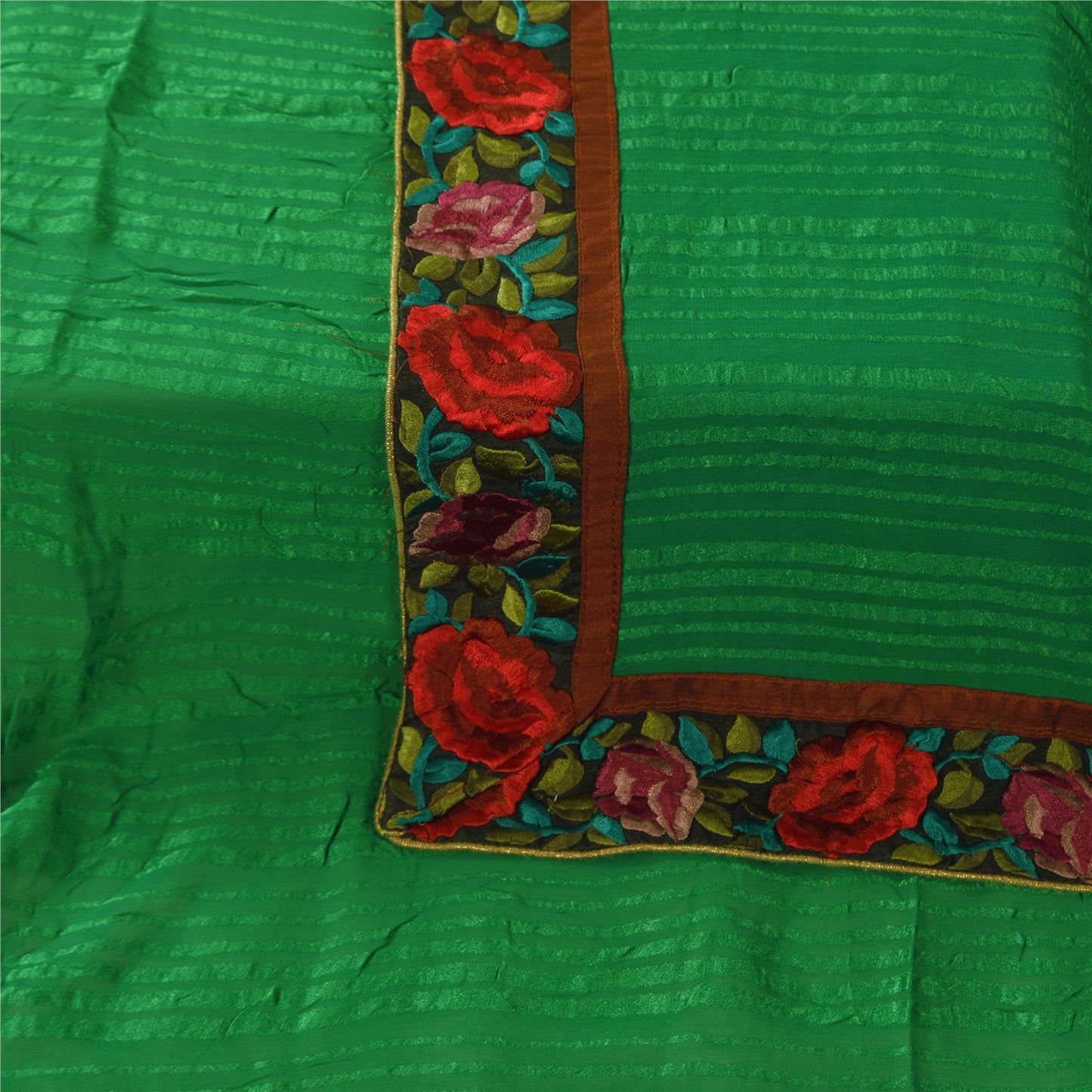 Sanskriti Vintage Long Dupatta/Stole Pure Georgette Green Woven Embroidery Patch