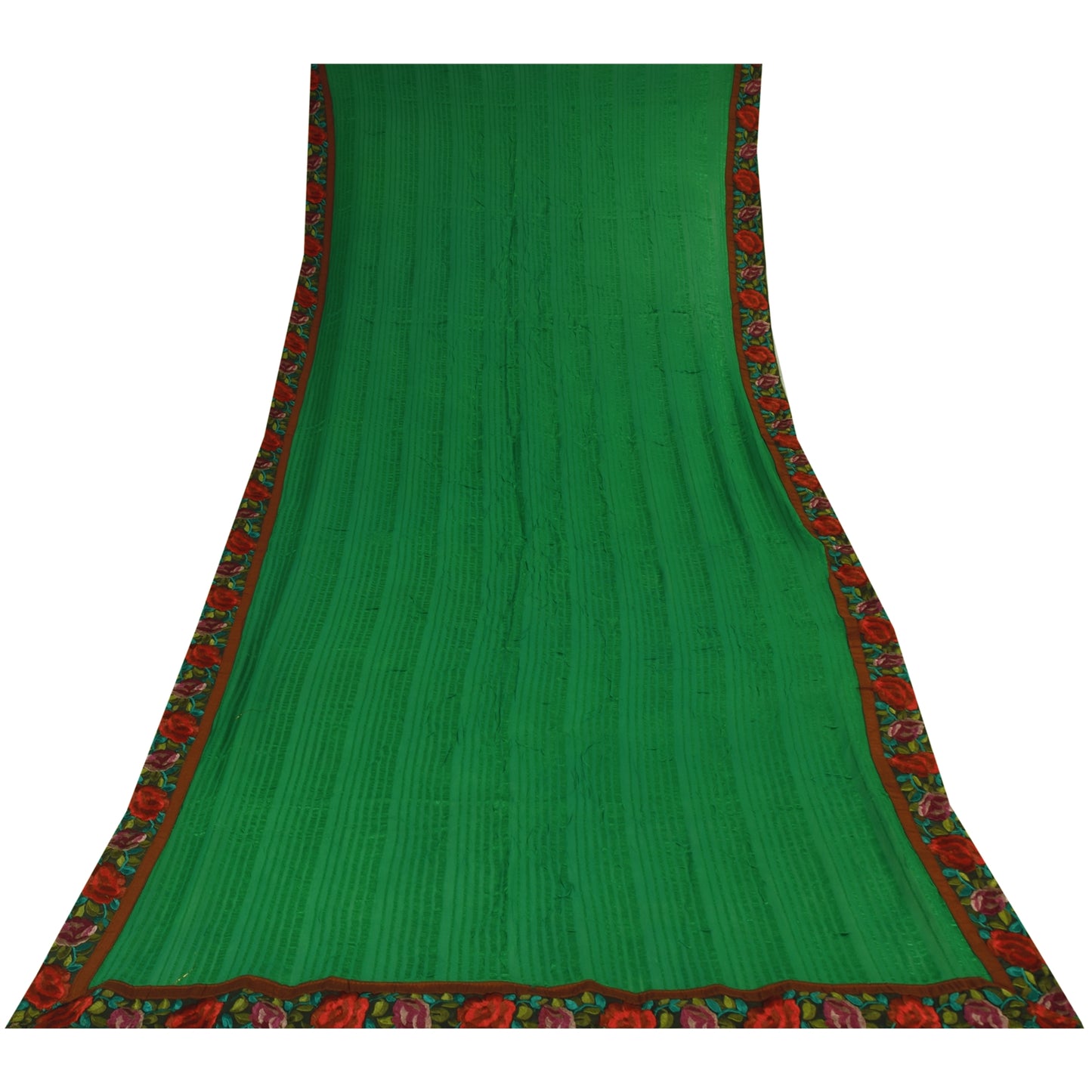 Sanskriti Vintage Long Dupatta/Stole Pure Georgette Green Woven Embroidery Patch