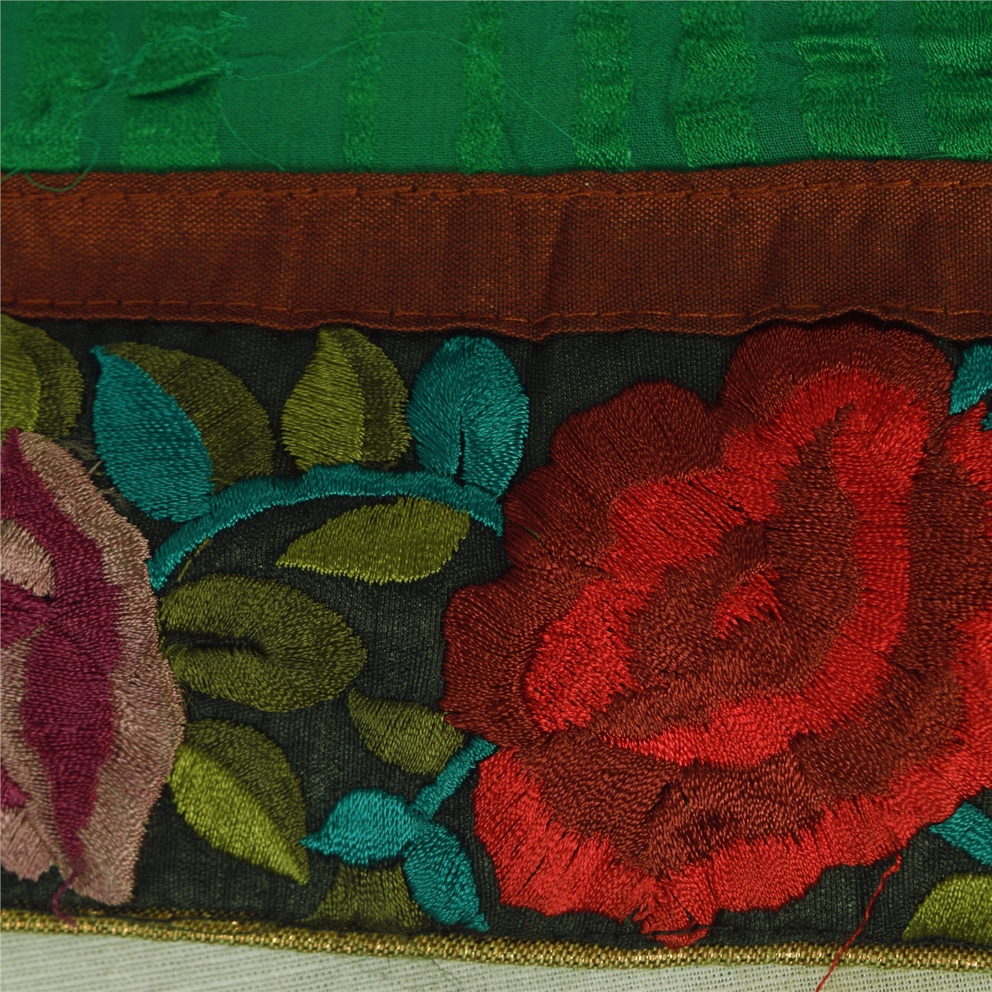 Sanskriti Vintage Long Dupatta/Stole Pure Georgette Green Woven Embroidery Patch