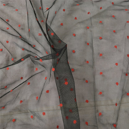 Sanskriti Vintage Long Dupatta/Stole Net Black Hand Embroidered Wrap Scarf Veil