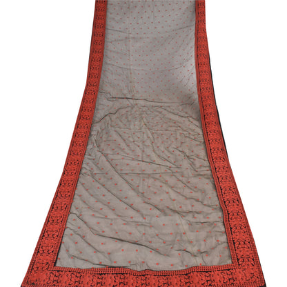 Sanskriti Vintage Long Dupatta/Stole Net Black Hand Embroidered Wrap Scarf Veil