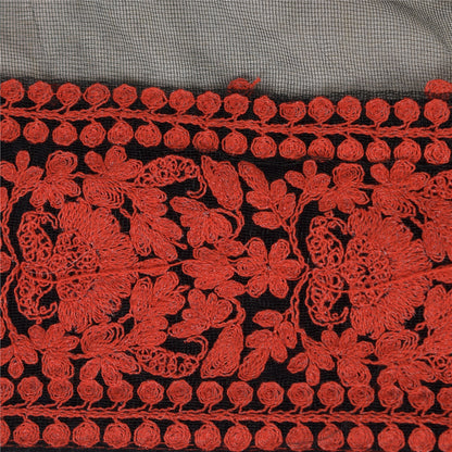 Sanskriti Vintage Long Dupatta/Stole Net Black Hand Embroidered Wrap Scarf Veil