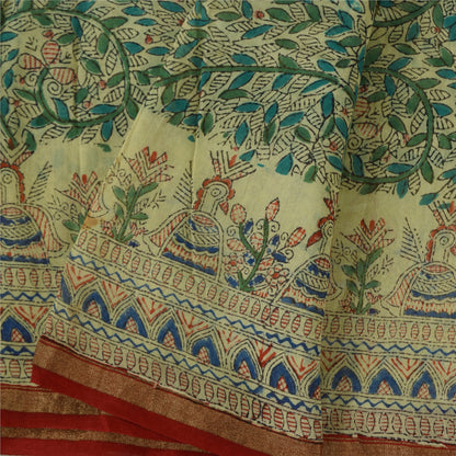 Sanskriti Vintage Long Dupatta/Stole Pure Cotton Handmade Kalamkari Peacock Veil