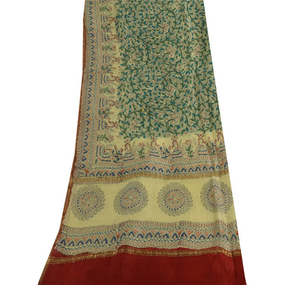 Sanskriti Vintage Long Dupatta/Stole Pure Cotton Handmade Kalamkari Peacock Veil