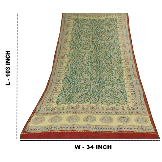 Sanskriti Vintage Long Dupatta/Stole Pure Cotton Handmade Kalamkari Peacock Veil