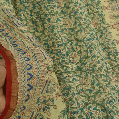 Sanskriti Vintage Long Dupatta/Stole Pure Cotton Handmade Kalamkari Peacock Veil