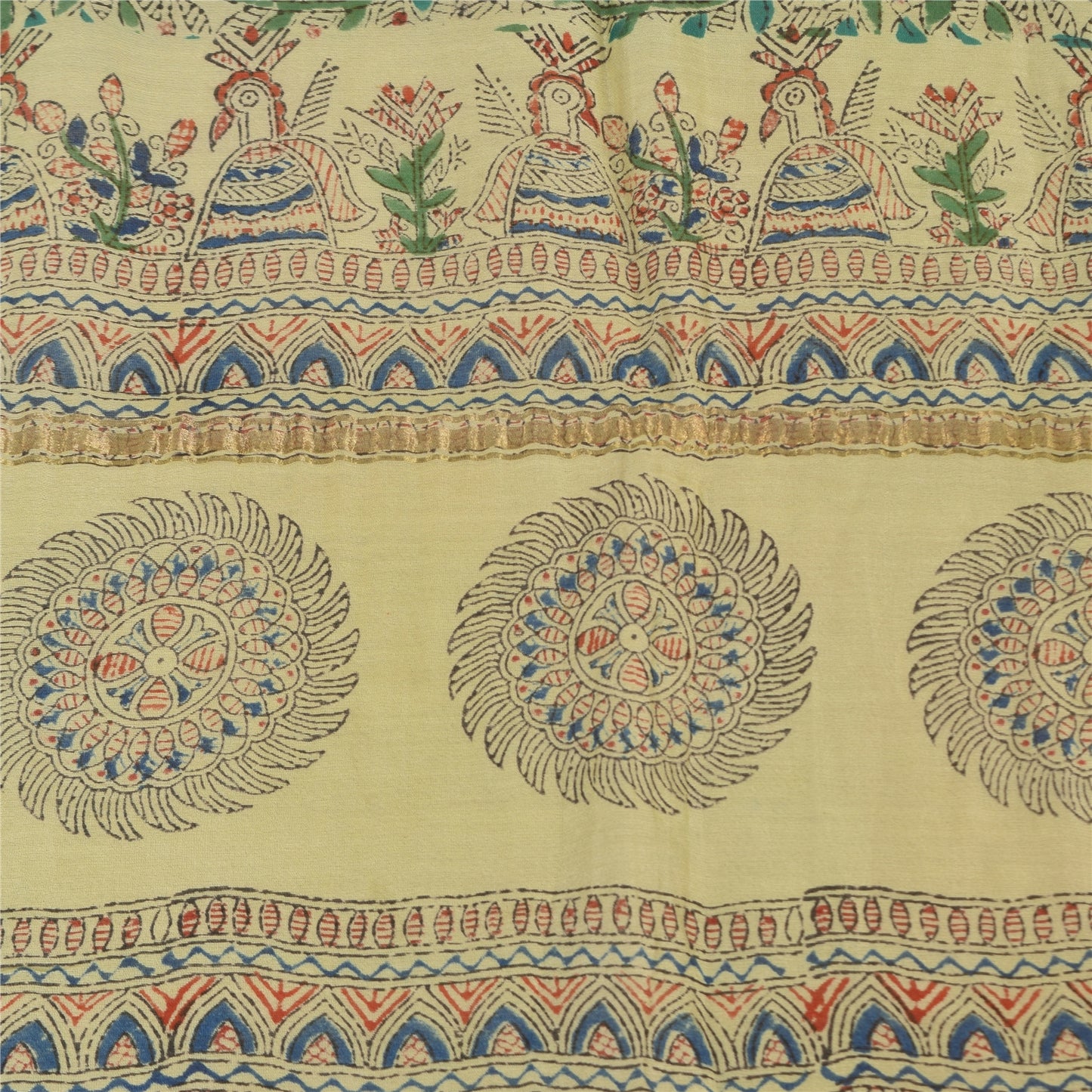 Sanskriti Vintage Long Dupatta/Stole Pure Cotton Handmade Kalamkari Peacock Veil