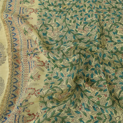 Sanskriti Vintage Long Dupatta/Stole Pure Cotton Handmade Kalamkari Peacock Veil