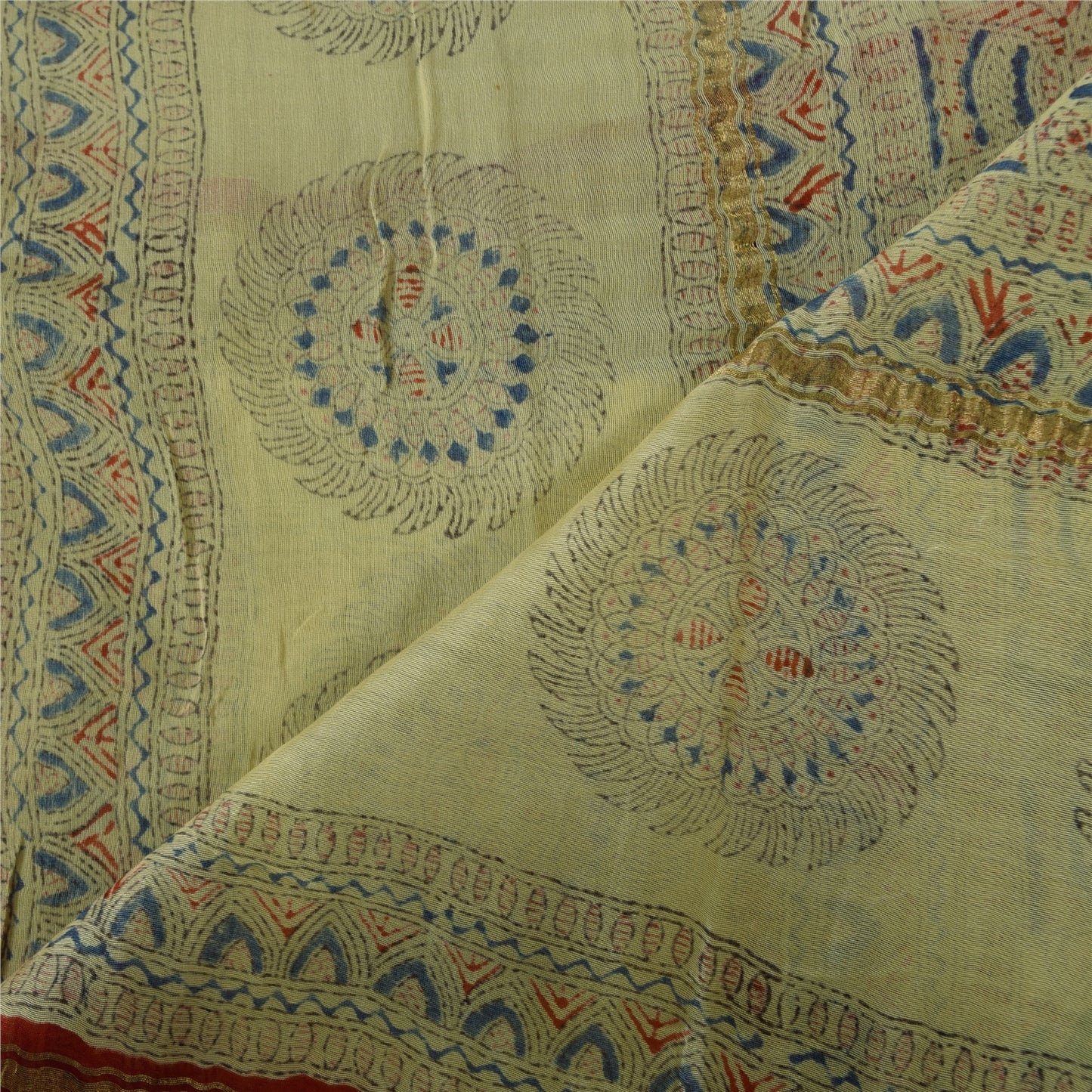 Sanskriti Vintage Long Dupatta/Stole Pure Cotton Handmade Kalamkari Peacock Veil