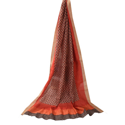 Sanskriti Vintage Orange Dupatta Long Stole Pure Silk Printed Premium Wrap Veil