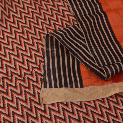 Sanskriti Vintage Orange Dupatta Long Stole Pure Silk Printed Premium Wrap Veil