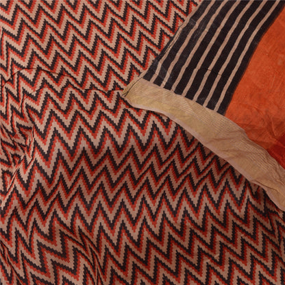 Sanskriti Vintage Orange Dupatta Long Stole Pure Silk Printed Premium Wrap Veil