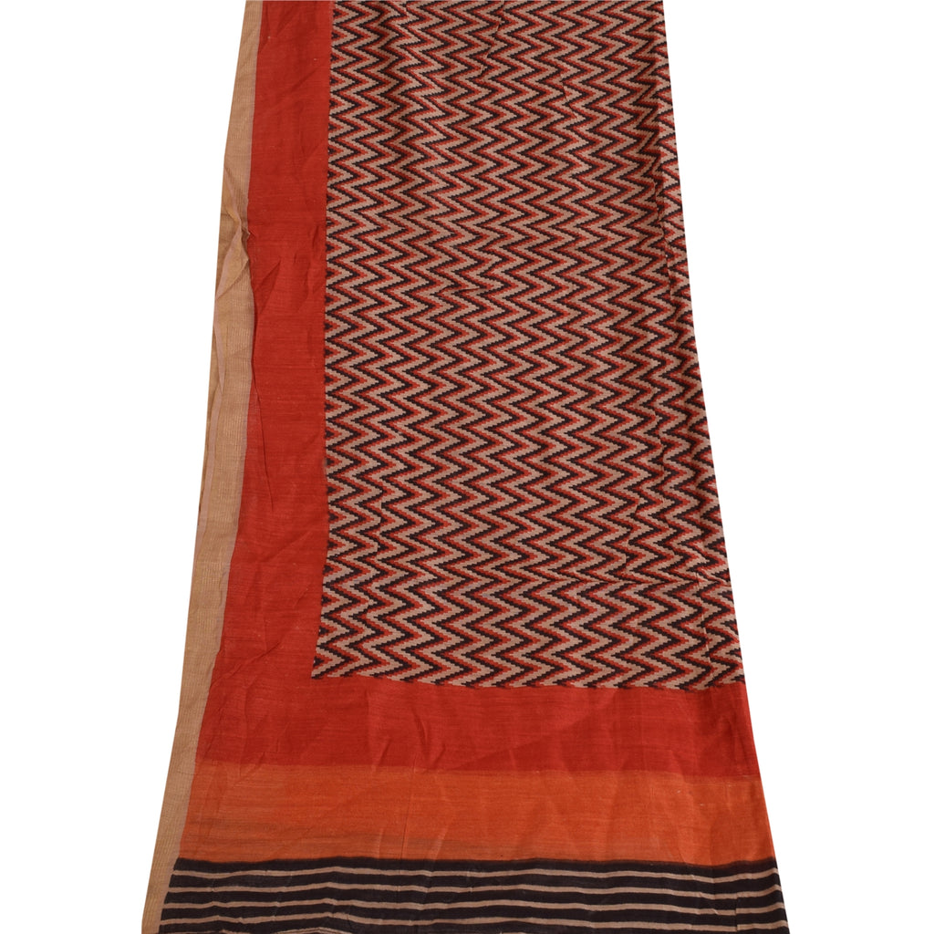 Sanskriti Vintage Orange Dupatta Long Stole Pure Silk Printed Premium Wrap Veil