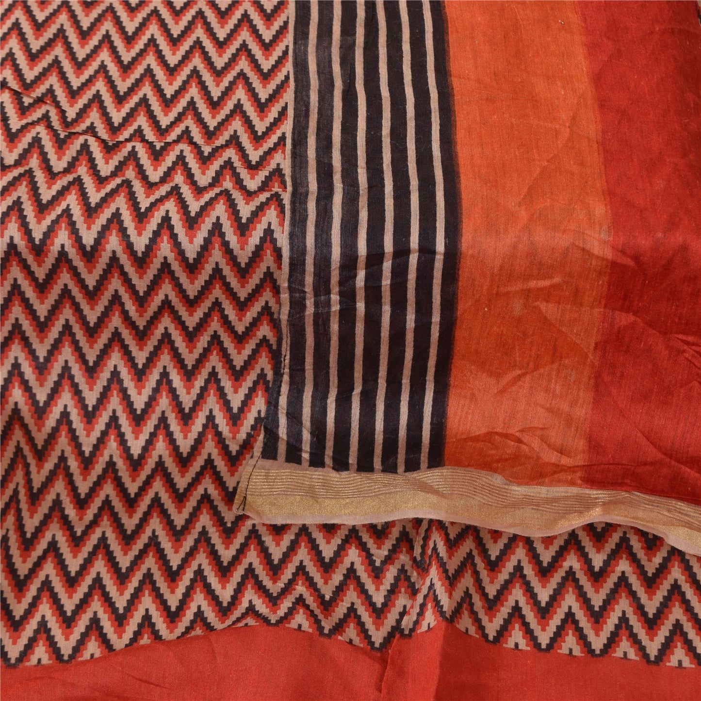 Sanskriti Vintage Orange Dupatta Long Stole Pure Silk Printed Premium Wrap Veil
