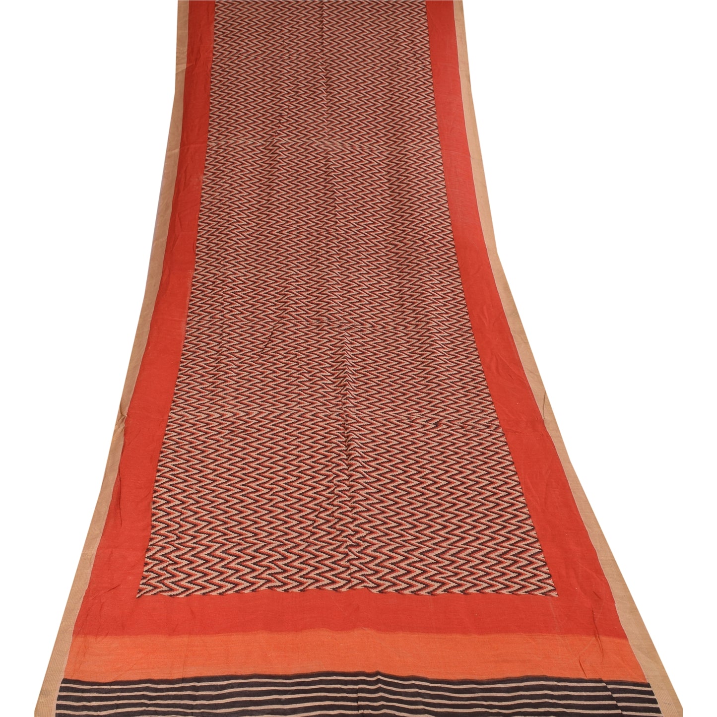 Sanskriti Vintage Orange Dupatta Long Stole Pure Silk Printed Premium Wrap Veil