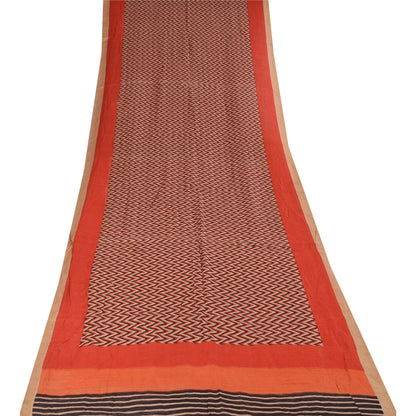 Sanskriti Vintage Orange Dupatta Long Stole Pure Silk Printed Premium Wrap Veil