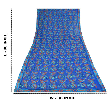 Sanskriti Vintage Blue Dupatta Long Stole Pure Georgette Embroidered Wrap Hijab