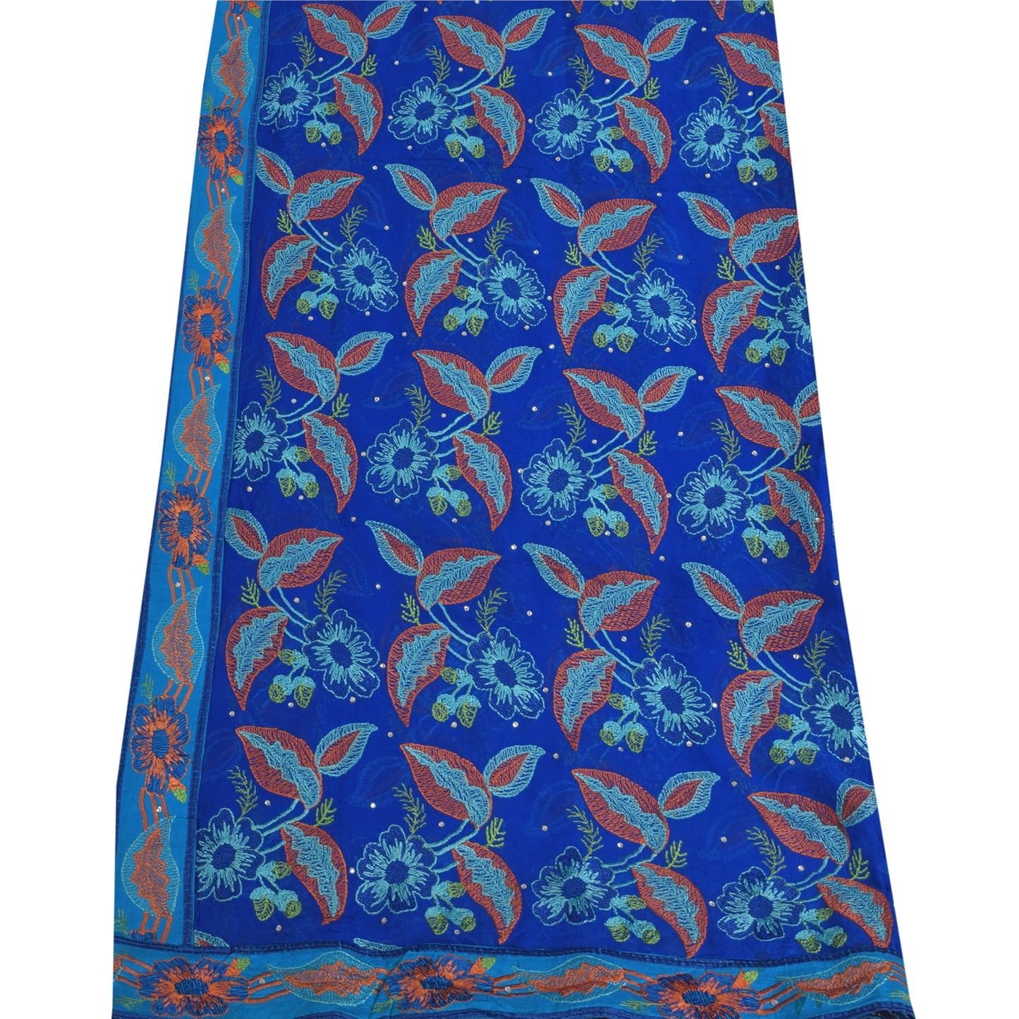 Sanskriti Vintage Blue Dupatta Long Stole Pure Georgette Embroidered Wrap Hijab