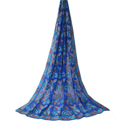 Sanskriti Vintage Blue Dupatta Long Stole Pure Georgette Embroidered Wrap Hijab