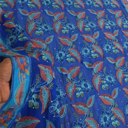 Sanskriti Vintage Blue Dupatta Long Stole Pure Georgette Embroidered Wrap Hijab