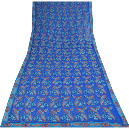 Sanskriti Vintage Blue Dupatta Long Stole Pure Georgette Embroidered Wrap Hijab
