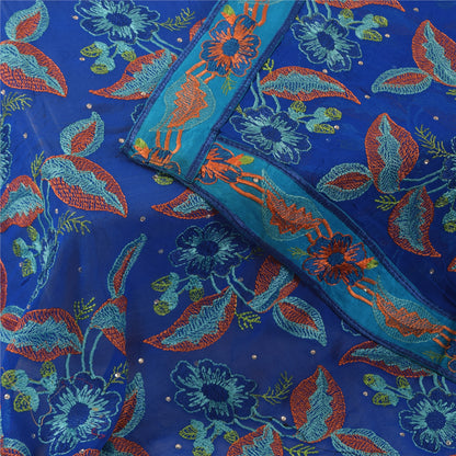 Sanskriti Vintage Blue Dupatta Long Stole Pure Georgette Embroidered Wrap Hijab